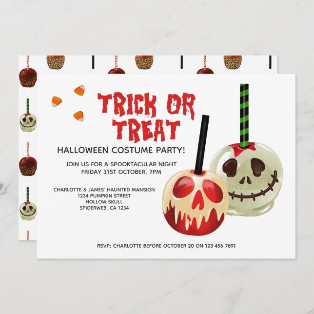 Invitación Truco de Halloween o cráneo de golosinas (Anverso / Reverso)