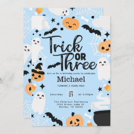 Invitación Truco de Halloween o Fiesta de tres cumpleaños
