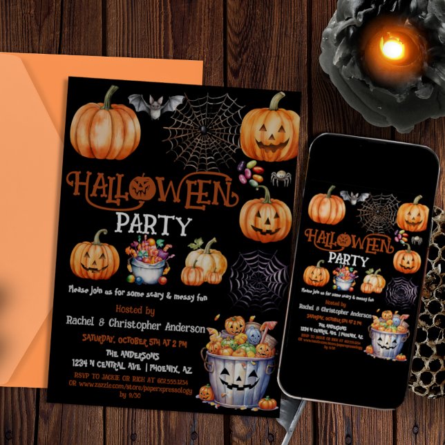 Invitación Truco de la fiesta negra de Halloween o trato a ni (Subido por el creador)