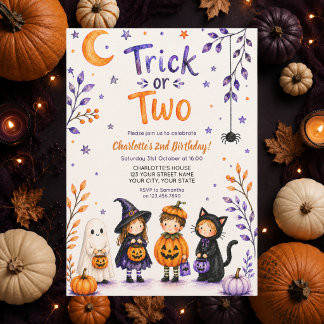 Invitación Truco o Dos Cumpleaños de Halloween 2º Fiesta de C