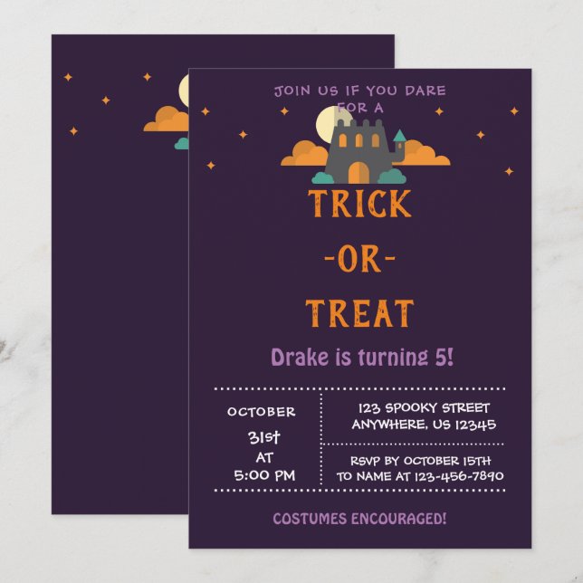 Invitación Truco o trato (Anverso / Reverso)