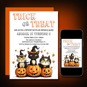 Invitación Truco o trato a los gatos de Halloween aburridos c