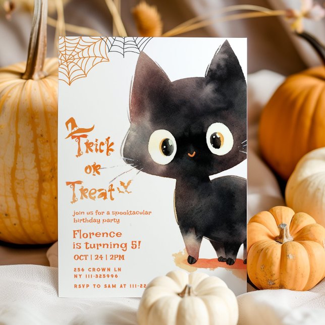 Invitación Truco o trato a un lindo gato negro fiesta Spookta (Subido por el creador)