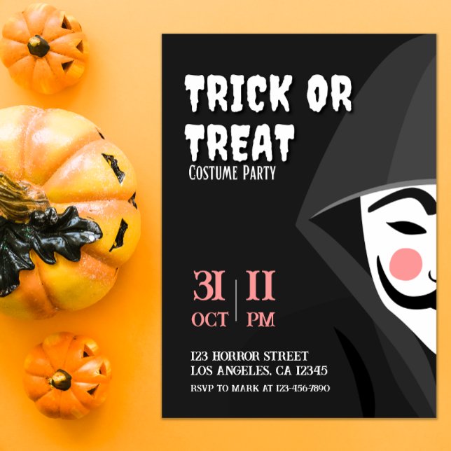 Invitación Truco o trato al misterioso Fiesta de disfraces de (Subido por el creador)