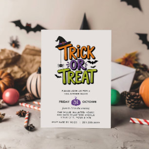 INVITACIÓN TRUCO O TRATO ARAÑAS SOMBRERO DE BRUJA FIESTA DE H