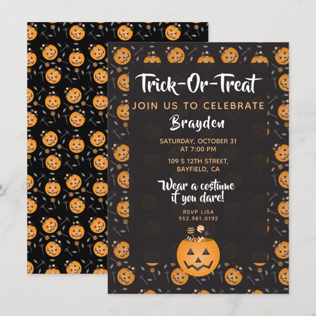 Invitación Truco O Trato Celebrar La Personalización De La Ve (Anverso / Reverso)