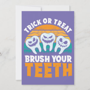 Invitación Truco o Trato Cepilla Tus Dientes Dentista Castigo