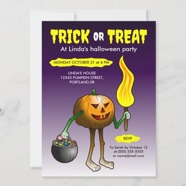 Invitación Truco o trato con Jack O'lantern (Anverso)