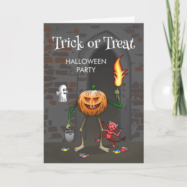 Invitación Truco o trato con Jack O'lantern (Anverso)