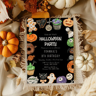 Invitación Truco o trato de cumpleaños de Halloween lindo