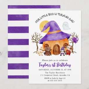Invitación Truco o trato de Halloween de acuarela cumpleaños