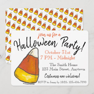 Invitación Truco o trato de la fiesta de Halloween con maíz d