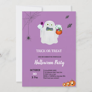 Invitación Truco o trato fantasma calabaza morado Halloween l