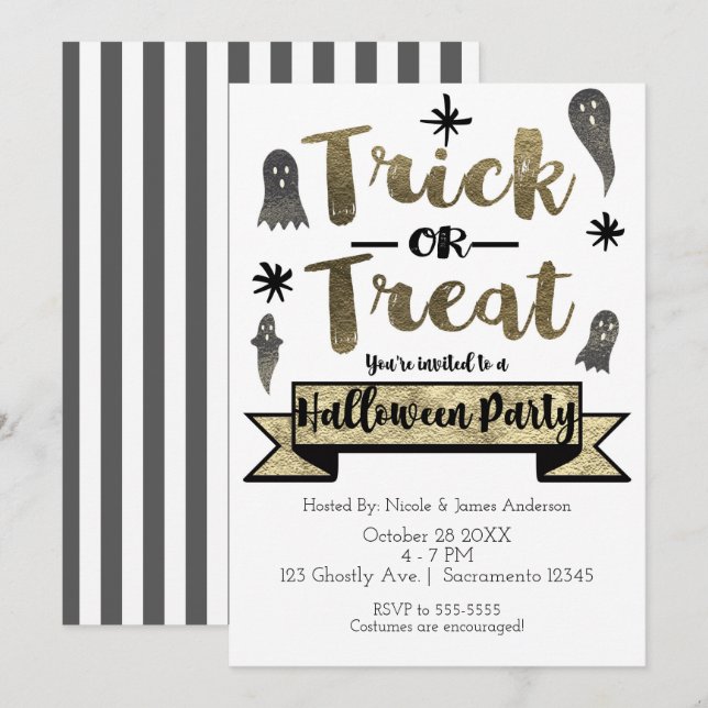 Invitación Truco o trato Fantasma Chic Fiesta moderna de Hall (Anverso / Reverso)