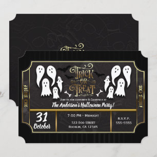 Invitación Truco o Trato Fantasmas Fiesta de Halloween en Neg