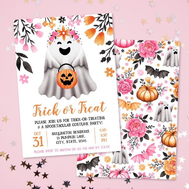 Invitación Truco o trato Fiesta de disfraces de Halloween fan (Trick or Treat Halloween Costume Party Cute Ghost Invitation)