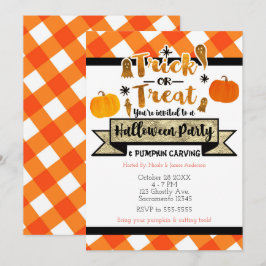 Invitación Truco o trato fiesta de Halloween rústica naranja
