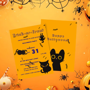 Invitación Truco o trato Gato negro lindo de Halloween