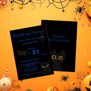 Invitación Truco o trato Gato negro lindo de Halloween