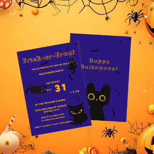 Invitación Truco o trato   Halloween de gato negro lindo