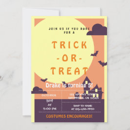 Invitación Truco o trato, murciélagos de Halloween, invitació