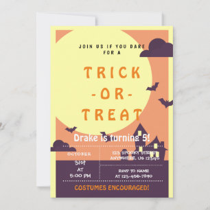 Invitación Truco o trato, murciélagos de Halloween, invitació