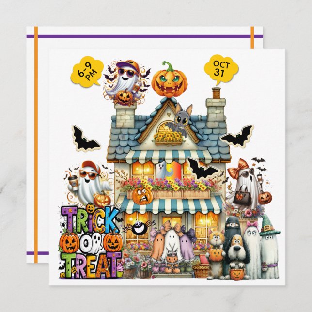 Invitación Truco o trato o TRUNK o tratamiento (Anverso / Reverso)