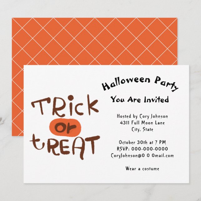 Invitación Truco o trato para niños o adultos fiesta de Hallo (Anverso / Reverso)