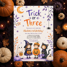 Invitación Truco o Tres Fiesta de Cumpleaños de Halloween 3º 
