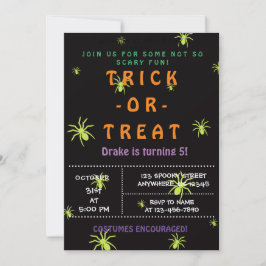 Invitación Truco o truco, arañas de Halloween, fantasmal 