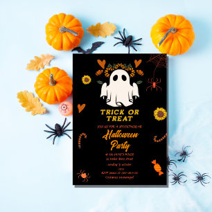 Invitación truco retro groovy o tré la fiesta de halloween