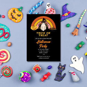 Invitación truco retro groovy o tré la fiesta de halloween