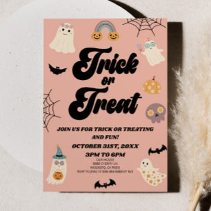 Invitación Truco rosado espeluznante o fiesta de Halloween