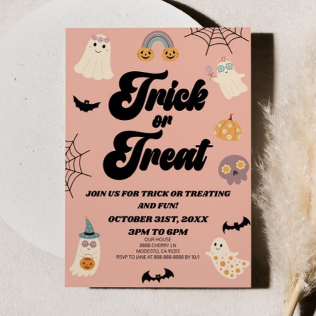 Invitación Truco rosado espeluznante o fiesta de Halloween (Subido por el creador)