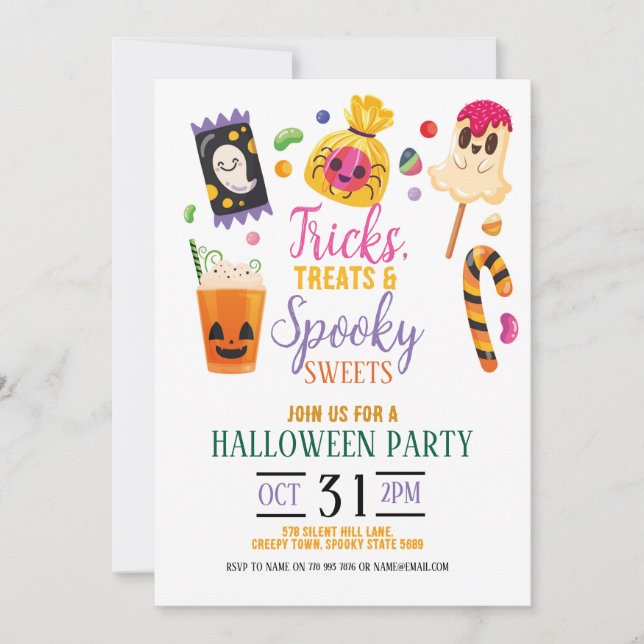 Invitación Trucos trata dulces de Halloween invita a Fiesta (Anverso)