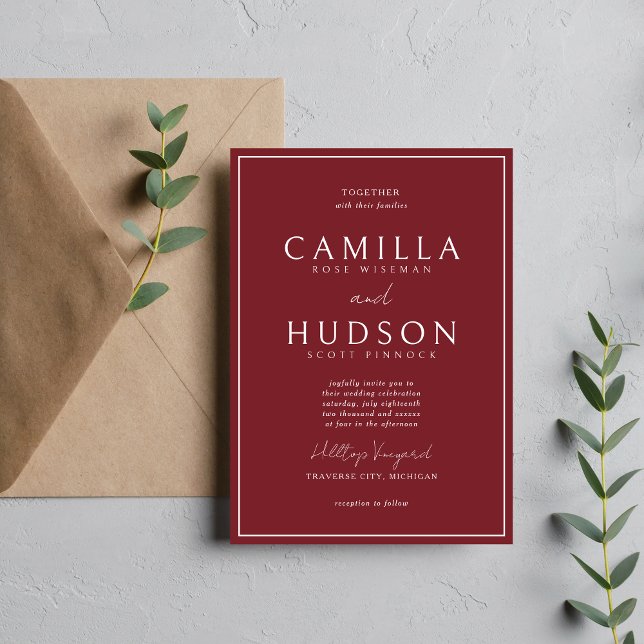 Invitación True Simplicity 4 | Burgundy | Minimal Wedding (Subido por el creador)