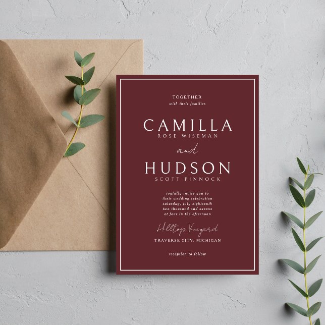Invitación True Simplicity 4 | Burgundy Profundo | Boda (Subido por el creador)