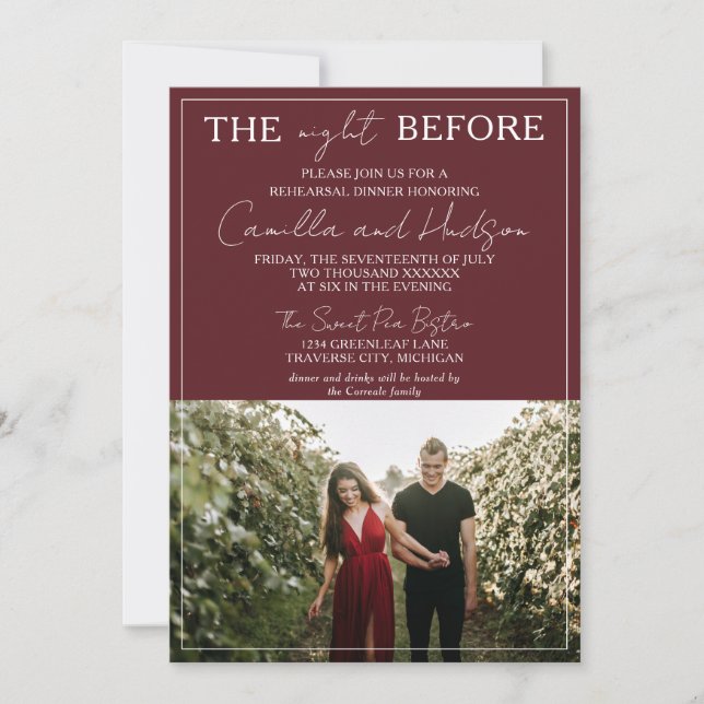 Invitación True Simplicity 4 | Burgundy | Rehearsal Dinner (Anverso)