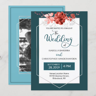 Invitación Trullo 2019 y boda geométrica floral coralina de