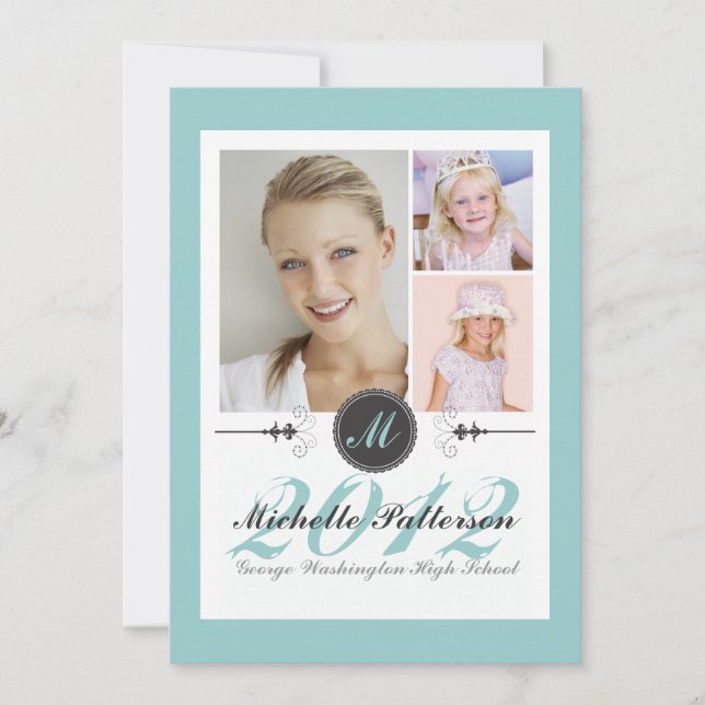 Invitación Trullo elegante de la graduación del collage de (Anverso)