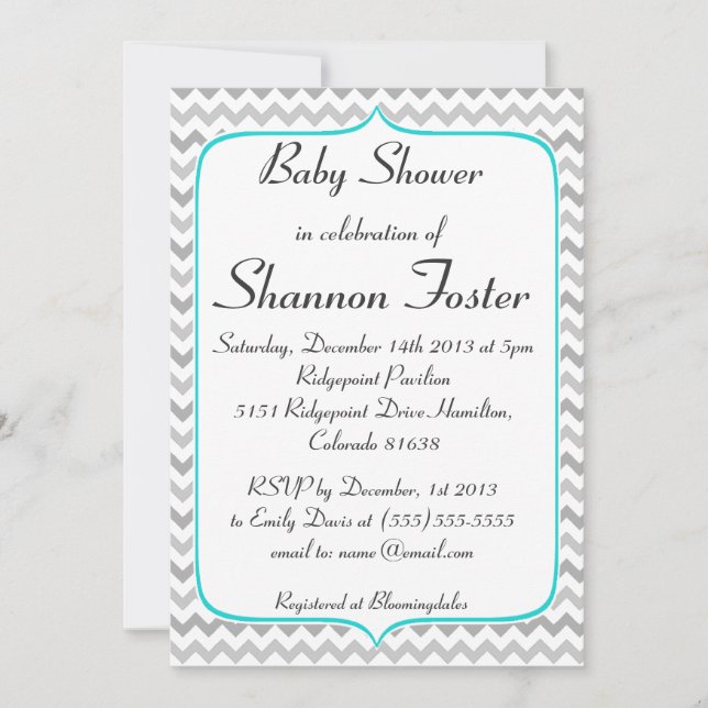 Invitación Trullo elegante y Chevron gris Baby Shower (Anverso)