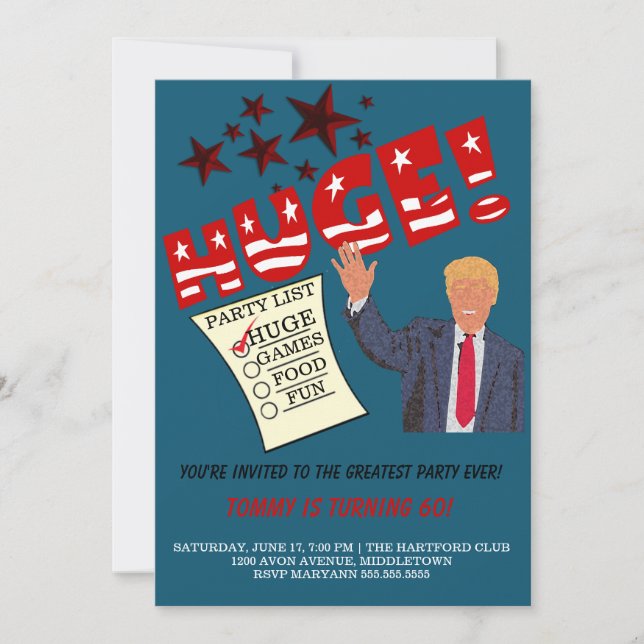 Invitación Trump ENORME La Mejor Fiesta Celebrar Fiesta (Anverso)