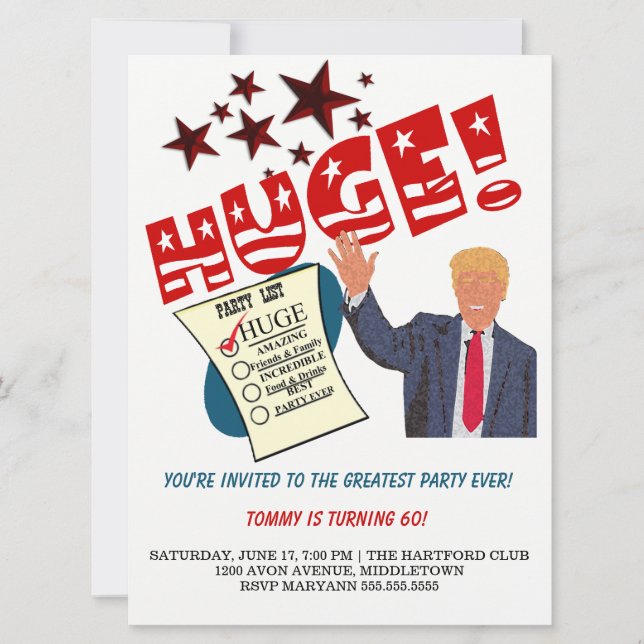 Invitación Trump La Mejor Fiesta Celebre Enorme Fiesta (Anverso)