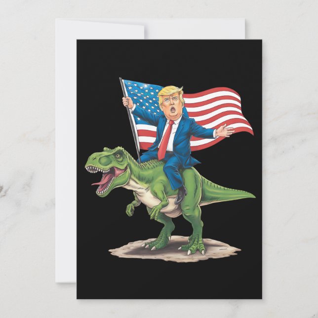 Invitación Trump montando dinosaurio T Rex bandera estadounid (Anverso)
