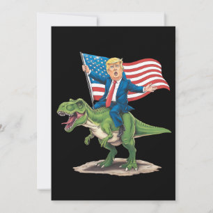 Invitación Trump montando dinosaurio T Rex bandera estadounid