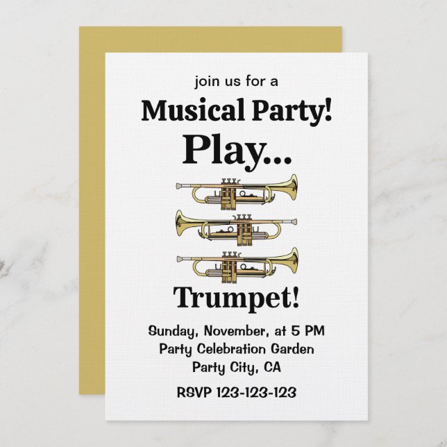 Invitación Trumpet Instrument Trumpeter Musical Party (Anverso / Reverso)