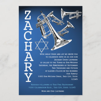 Invitación Trumpets Music Dark Blue Bar Mitzvah