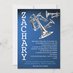 Invitación Trumpets Music Dark Blue Bar Mitzvah