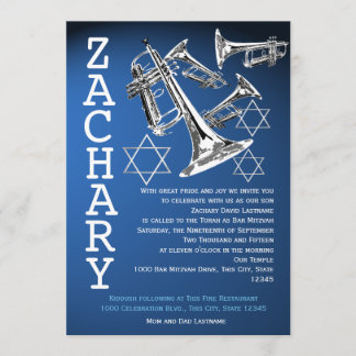 Invitación Trumpets Music Dark Blue Bar Mitzvah