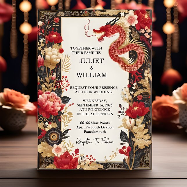 Invitación Tu Boda chino-floral asiático-moderno bilingüe (Subido por el creador)